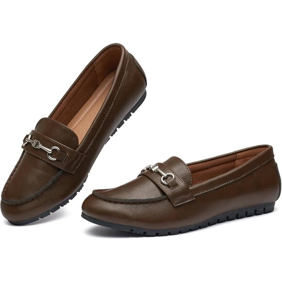 Women's Coffee.pu Faux Leather Arch Support Casual Slip on Comfort Penny Loafers - Picture 7 of 8